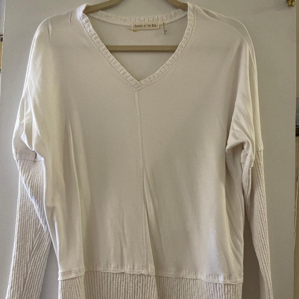 Trouble at the Mill White V-Neck Top
